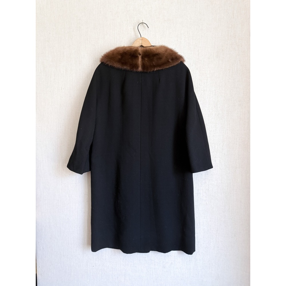 50s 60s vtg black wool mink‎ fur collar coat - Picture 3 of 3